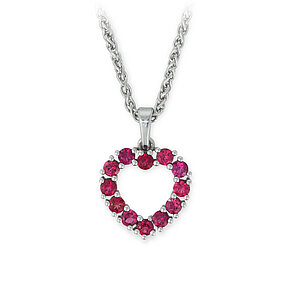 Kette aus Weißgold Herz-Kette aus Weißgold und pinken Edelsteinen